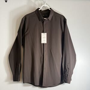 Zara Men XL Tall Deep Brown Stretch Dress Shirt NWT Button Up Morocco